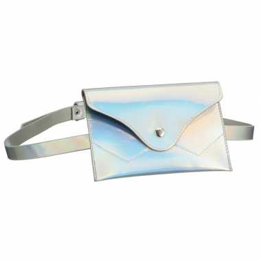 Metallic wit mini heuptasje/buideltasje aan riem voor dames