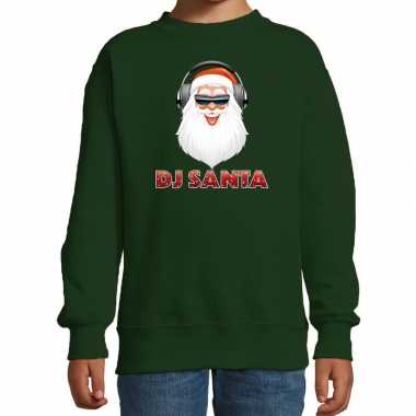 Stoere kersttrui / sweater dj santa groen voor kinderen